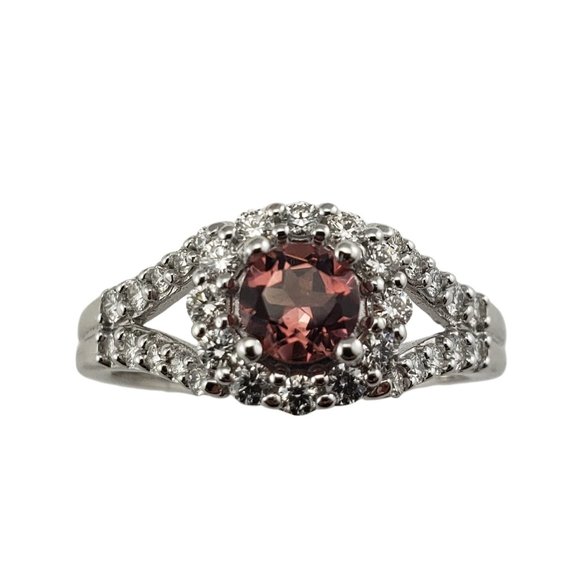 14 Karat White Gold Garnet and Diamond Ring Size 8.25 GAI Certified #9937